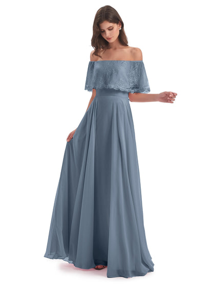 Hannah Floor Length Off The Shoulder Lace Bridesmaid Dresses