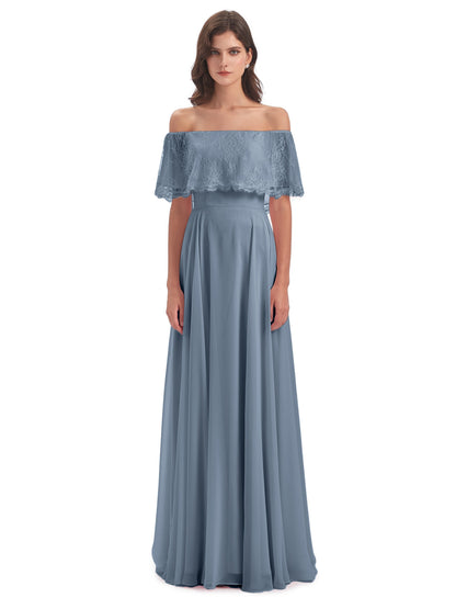 Hannah Floor Length Off The Shoulder Lace Bridesmaid Dresses