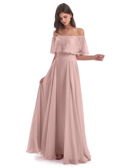 Hannah Floor Length Off The Shoulder Lace Bridesmaid Dresses