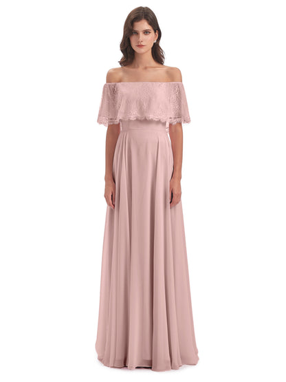 Hannah Floor Length Off The Shoulder Lace Bridesmaid Dresses