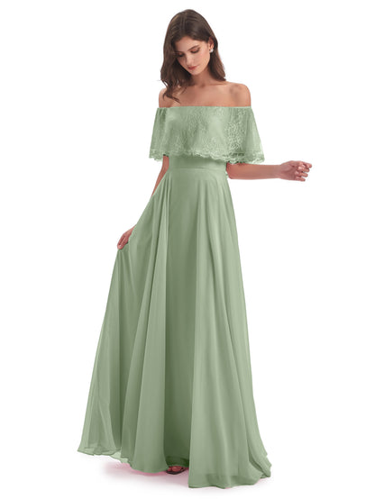 Hannah Floor Length Off The Shoulder Lace Bridesmaid Dresses