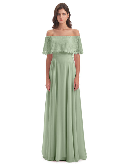 Hannah Floor Length Off The Shoulder Lace Bridesmaid Dresses