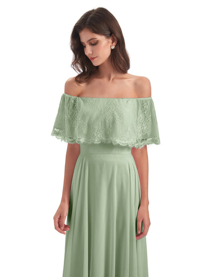 Hannah Floor Length Off The Shoulder Lace Bridesmaid Dresses