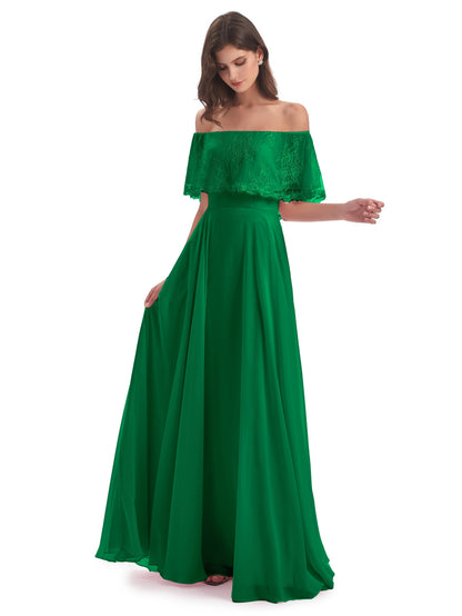 Hannah Floor Length Off The Shoulder Lace Bridesmaid Dresses