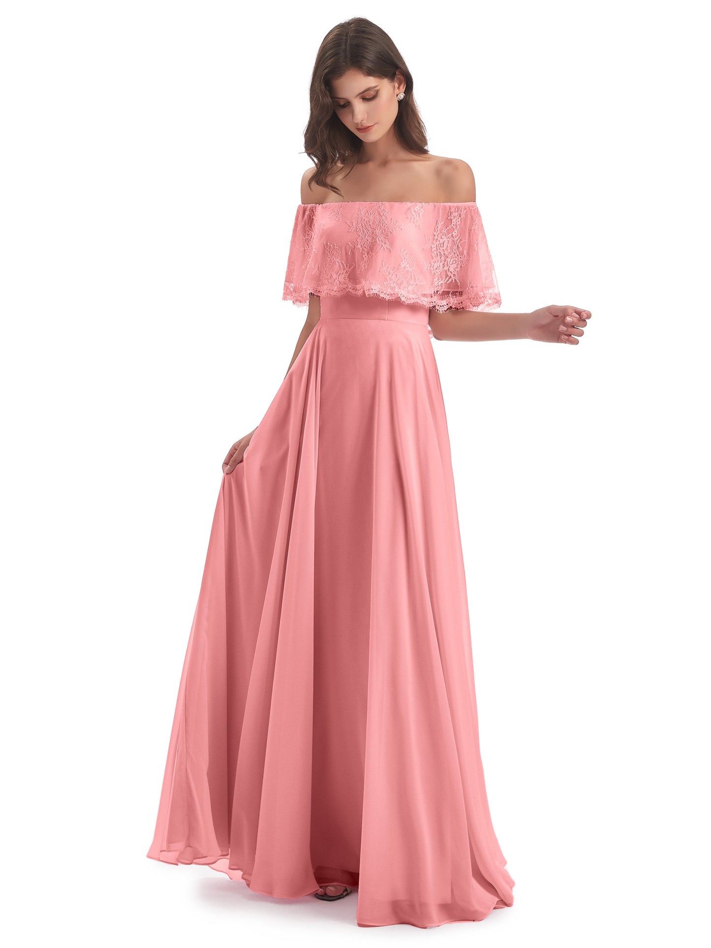 Hannah Floor Length Off The Shoulder Lace Bridesmaid Dresses