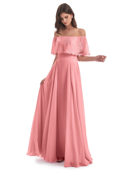 Hannah Floor Length Off The Shoulder Lace Bridesmaid Dresses