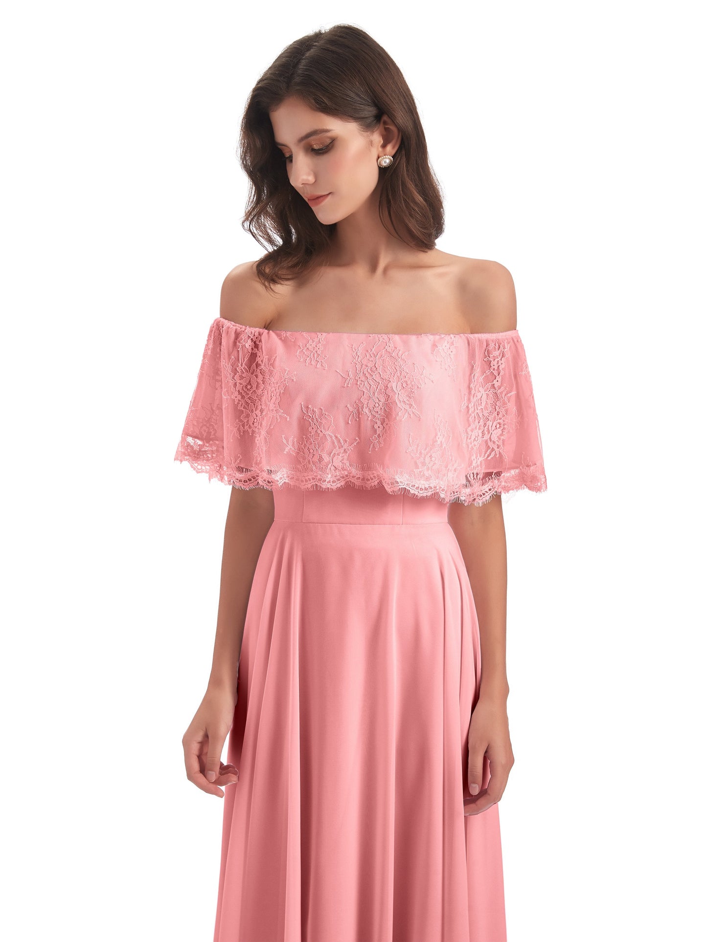 Hannah Floor Length Off The Shoulder Lace Bridesmaid Dresses