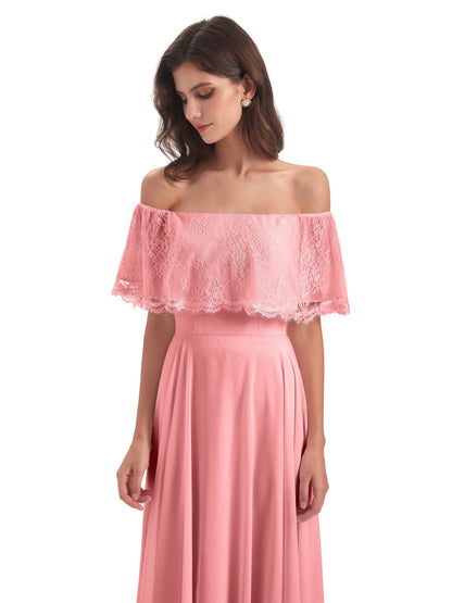 Hannah Floor Length Off The Shoulder Lace Bridesmaid Dresses