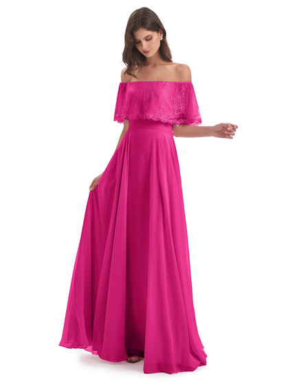 Hannah Floor Length Off The Shoulder Lace Bridesmaid Dresses