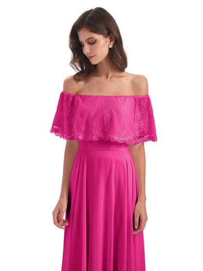 Hannah Floor Length Off The Shoulder Lace Bridesmaid Dresses