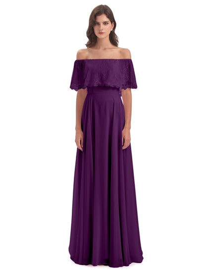 Hannah Floor Length Off The Shoulder Lace Bridesmaid Dresses