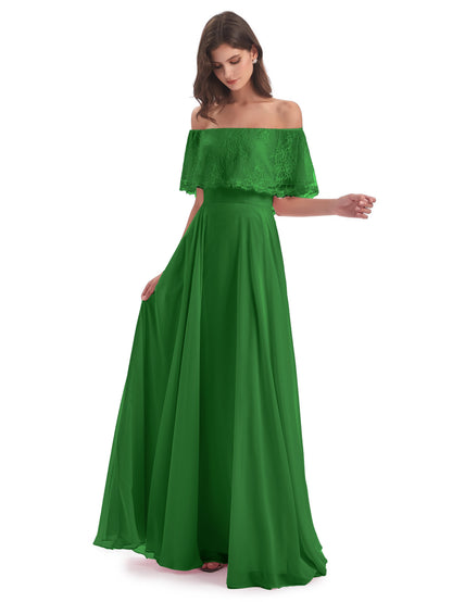 Hannah Floor Length Off The Shoulder Lace Bridesmaid Dresses