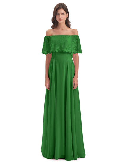 Hannah Floor Length Off The Shoulder Lace Bridesmaid Dresses