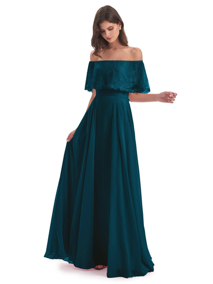 Hannah Floor Length Off The Shoulder Lace Bridesmaid Dresses