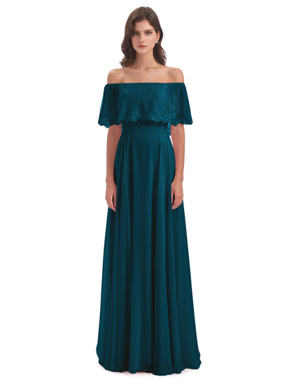 Hannah Floor Length Off The Shoulder Lace Bridesmaid Dresses