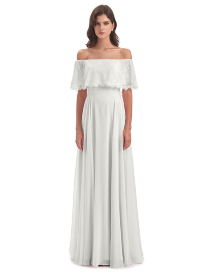Hannah Floor Length Off The Shoulder Lace Bridesmaid Dresses