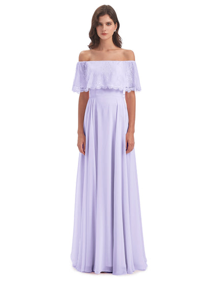 Hannah Floor Length Off The Shoulder Lace Bridesmaid Dresses
