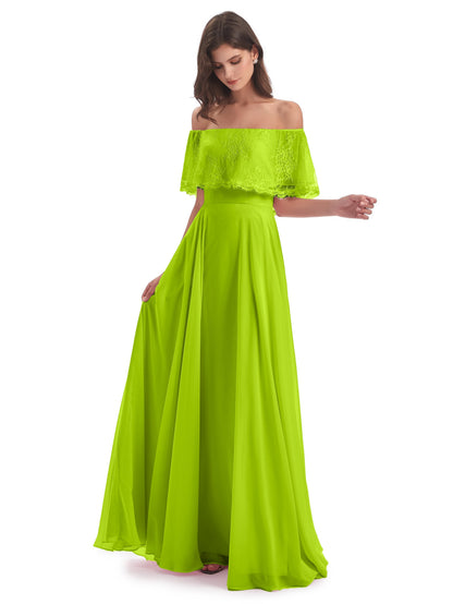 Hannah Floor Length Off The Shoulder Lace Bridesmaid Dresses