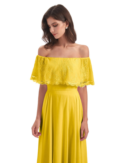 Hannah Floor Length Off The Shoulder Lace Bridesmaid Dresses