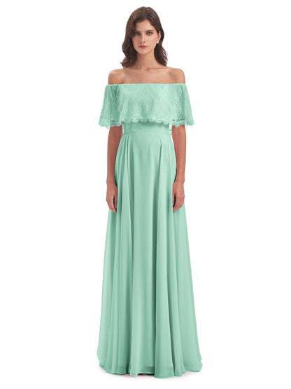 Hannah Floor Length Off The Shoulder Lace Bridesmaid Dresses