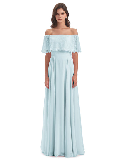 Hannah Floor Length Off The Shoulder Lace Bridesmaid Dresses