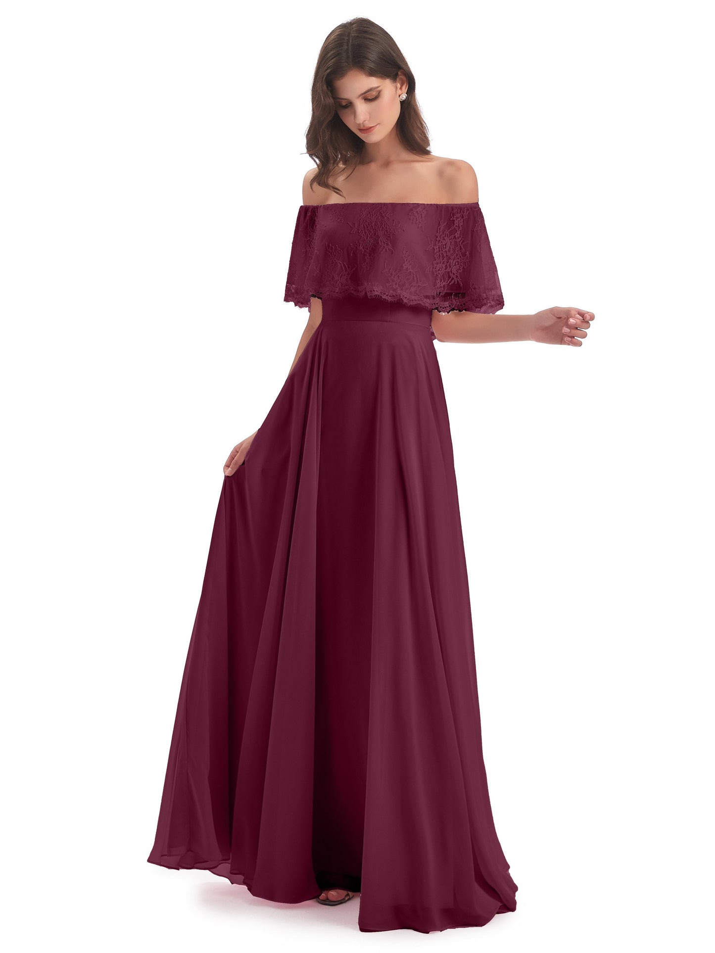 Hannah Floor Length Off The Shoulder Lace Bridesmaid Dresses