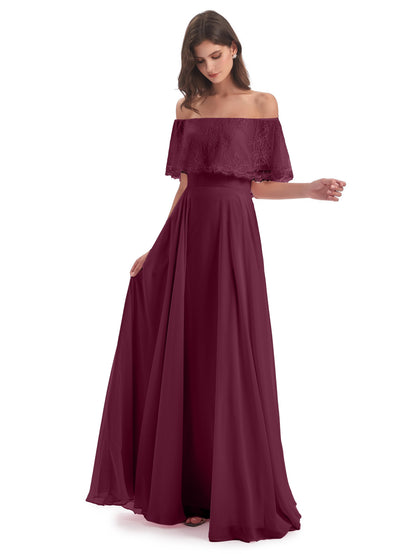Hannah Floor Length Off The Shoulder Lace Bridesmaid Dresses