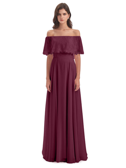 Hannah Floor Length Off The Shoulder Lace Bridesmaid Dresses