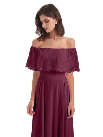 Hannah Floor Length Off The Shoulder Lace Bridesmaid Dresses