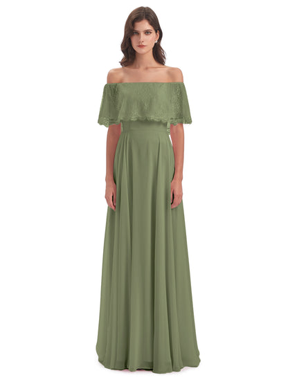 Hannah Floor Length Off The Shoulder Lace Bridesmaid Dresses