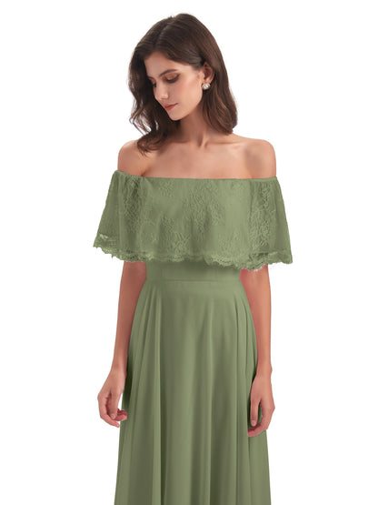 Hannah Floor Length Off The Shoulder Lace Bridesmaid Dresses