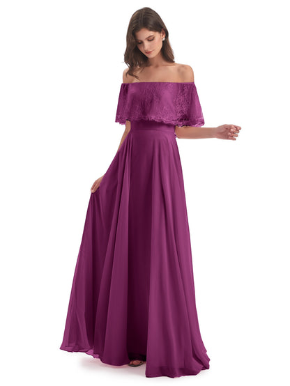Hannah Floor Length Off The Shoulder Lace Bridesmaid Dresses