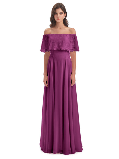 Hannah Floor Length Off The Shoulder Lace Bridesmaid Dresses