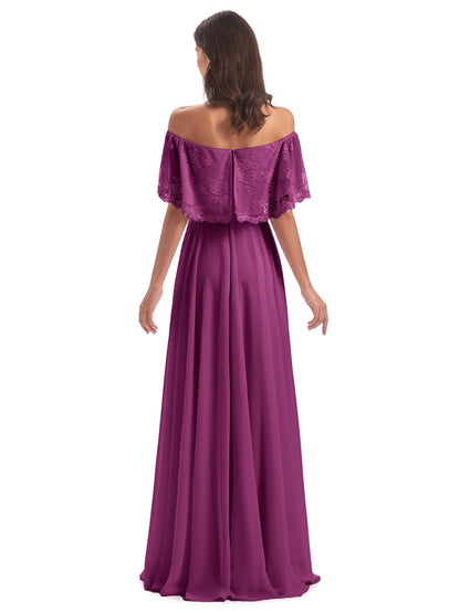 Hannah Floor Length Off The Shoulder Lace Bridesmaid Dresses