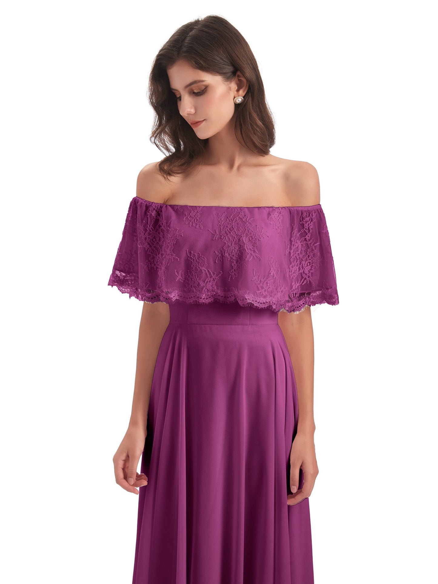 Hannah Floor Length Off The Shoulder Lace Bridesmaid Dresses