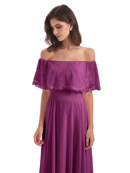 Hannah Floor Length Off The Shoulder Lace Bridesmaid Dresses