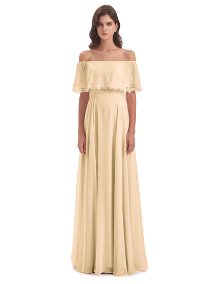 Hannah Floor Length Off The Shoulder Lace Bridesmaid Dresses