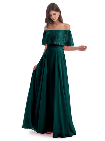 Hannah Floor Length Off The Shoulder Lace Bridesmaid Dresses