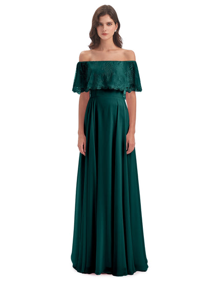 Hannah Floor Length Off The Shoulder Lace Bridesmaid Dresses