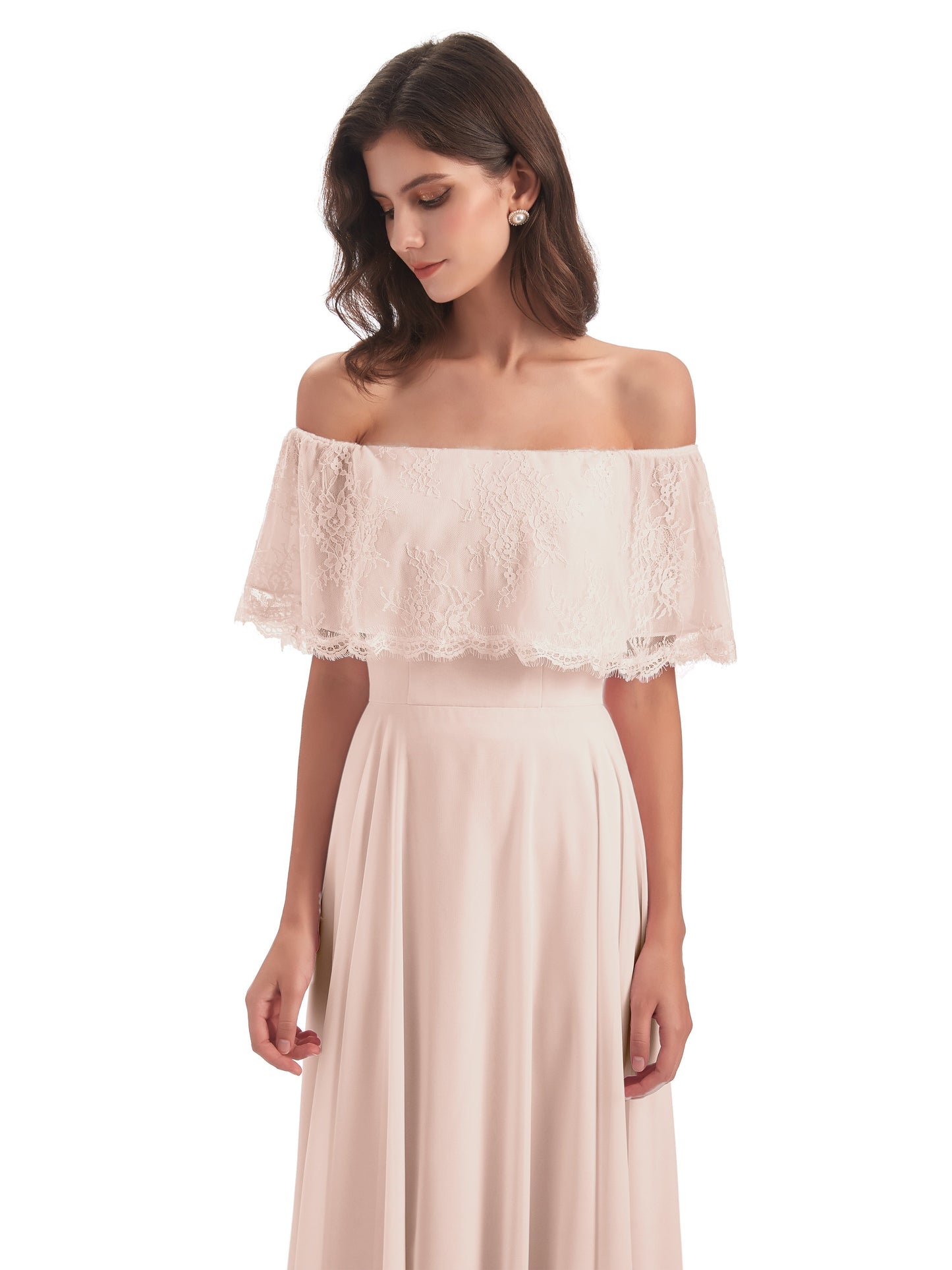 Hannah Floor Length Off The Shoulder Lace Bridesmaid Dresses