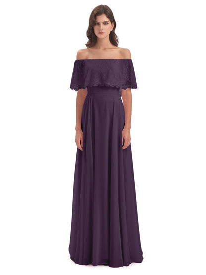 Hannah Floor Length Off The Shoulder Lace Bridesmaid Dresses
