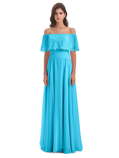 Hannah Floor Length Off The Shoulder Lace Bridesmaid Dresses