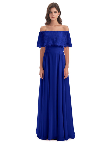 Hannah Floor Length Off The Shoulder Lace Bridesmaid Dresses