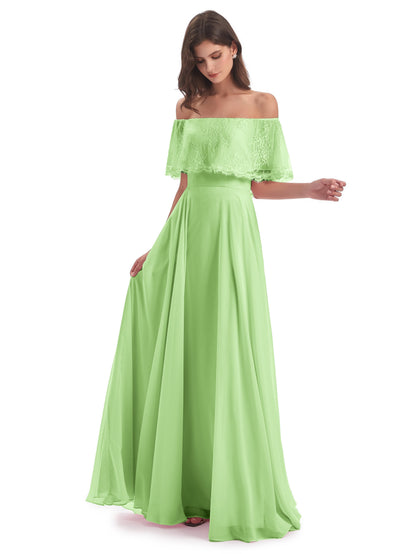 Hannah Floor Length Off The Shoulder Lace Bridesmaid Dresses