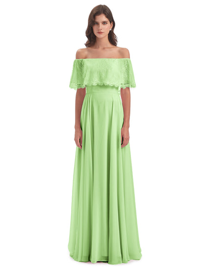 Hannah Floor Length Off The Shoulder Lace Bridesmaid Dresses