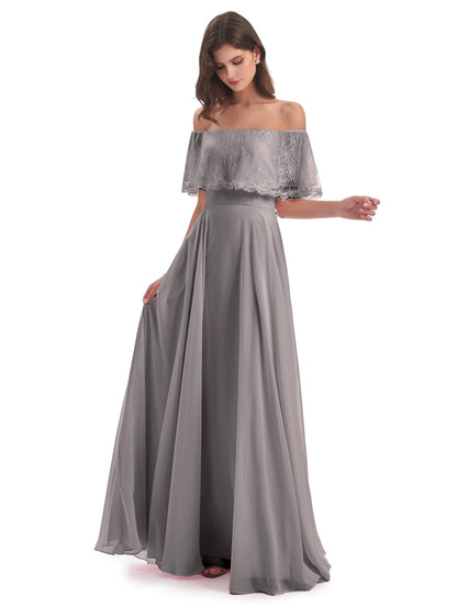 Hannah Floor Length Off The Shoulder Lace Bridesmaid Dresses