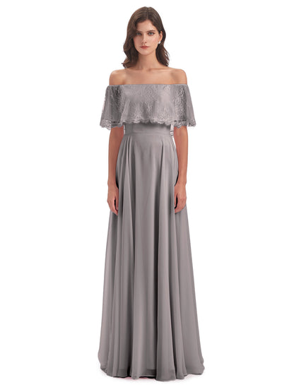 Hannah Floor Length Off The Shoulder Lace Bridesmaid Dresses