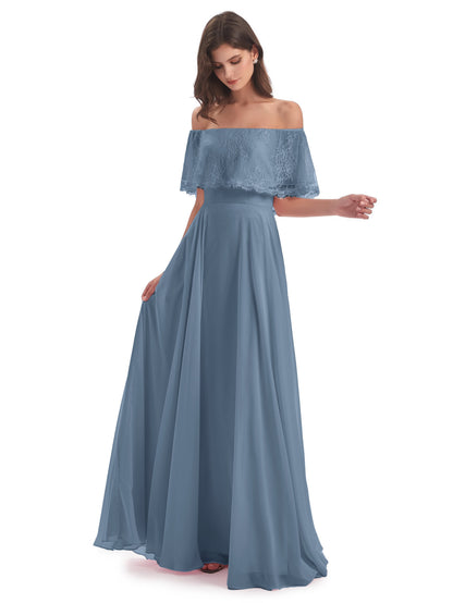 Hannah Floor Length Off The Shoulder Lace Bridesmaid Dresses