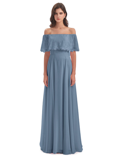 Hannah Floor Length Off The Shoulder Lace Bridesmaid Dresses