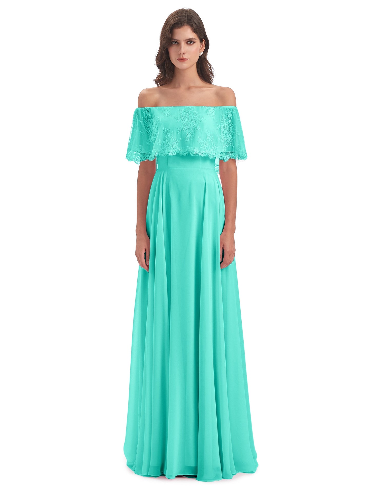Hannah Floor Length Off The Shoulder Lace Bridesmaid Dresses